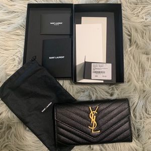 YSL Women Wallet - Black Leather